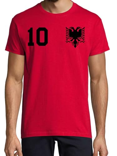 Herren T-Shirt Albanien Trikot EM 2024 mit eigenem Namen + Nummer - Rot L von NIMAMA
