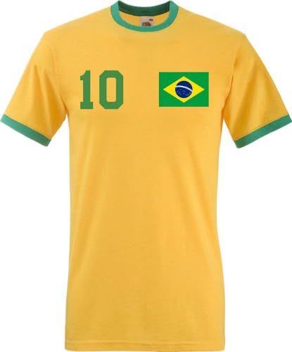 Herren T-Shirt Brasilien Trikot mit eigenem Namen + Nummer - Gelb S von NIMAMA