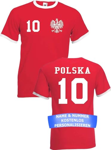 Herren T-Shirt Polen Trikot EM 2024 mit eigenem Namen + Nummer - Rot S von NIMAMA