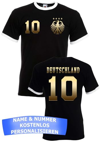 Herren T-Shirt Deutschland Trikot EM 2024 mit eigenem Namen + Nummer - Gold-Schwarz XL von NIMAMA
