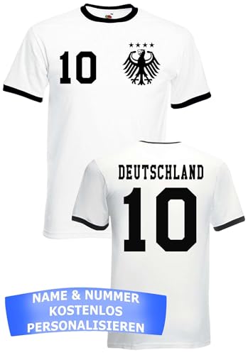 Herren T-Shirt Deutschland Trikot EM 2024 mit eigenem Namen + Nummer - Weiß XXL von NIMAMA