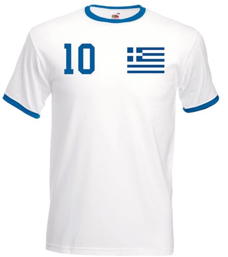 Herren T-Shirt Trikot Griechenland mit Wunschname + Nummer - Weiß M von NIMAMA
