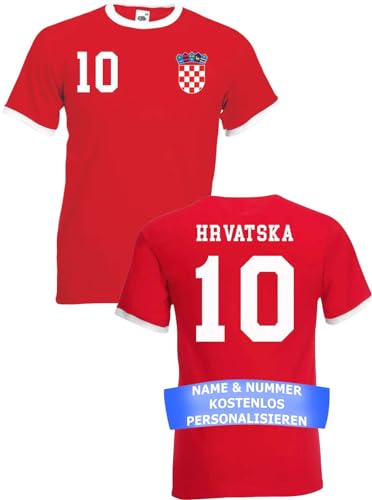 Herren T-Shirt Kroatien Trikot EM 2024 mit eigenem Namen + Nummer - Rot L von NIMAMA