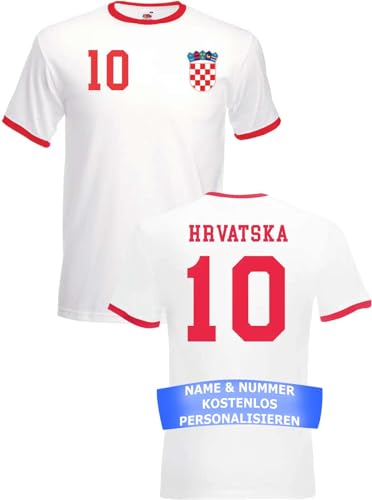 Herren T-Shirt Kroatien Trikot EM 2024 mit eigenem Namen + Nummer - Weiß XL von NIMAMA