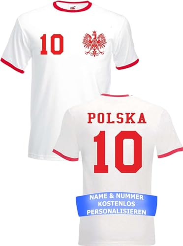 Herren T-Shirt Polen Trikot EM 2024 mit eigenem Namen + Nummer - Weiß L von NIMAMA