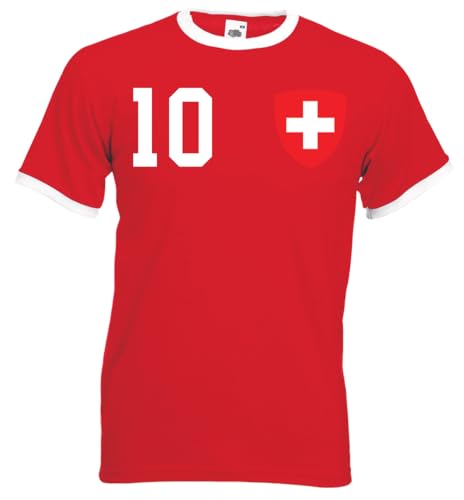 Herren T-Shirt Trikot Schweiz mit Wunschname + Nummer - Rot 3XL von NIMAMA