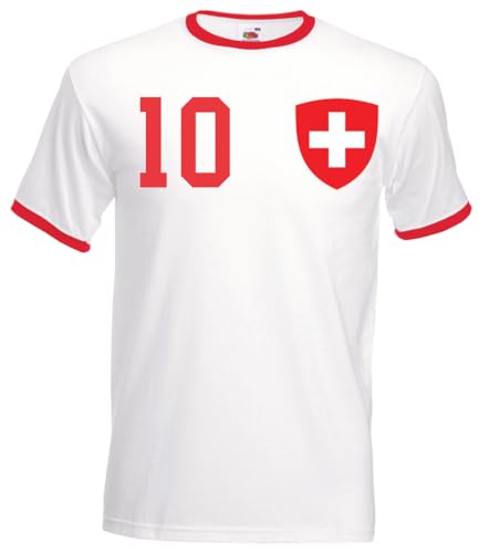 Herren T-Shirt Trikot Schweiz mit Wunschname + Nummer - Weiß L von NIMAMA