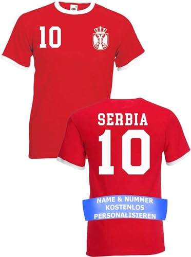 Herren T-Shirt Serbien Trikot EM 2024 mit eigenem Namen + Nummer - Rot 3XL von NIMAMA