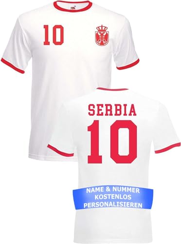 Herren T-Shirt Serbien Trikot EM 2024 mit eigenem Namen + Nummer - Weiß XL von NIMAMA