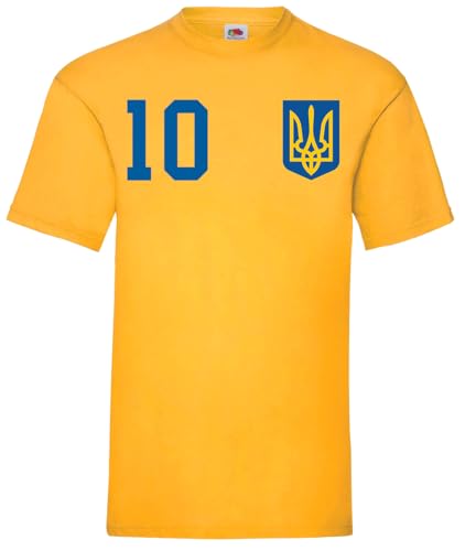 Herren T-Shirt Ukraine Trikot EM 2024 mit eigenem Namen + Nummer - Gelb XL von NIMAMA