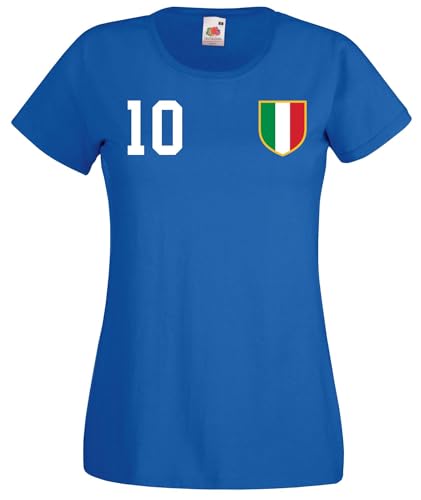 Italien Damen T-Shirt Italia Trikot Personalisiert mit Wunschname + Nummer - Blau S von NIMAMA