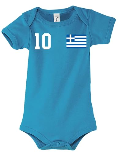 Kinder Baby Strampler Shirt Griechenland mit Wunschname + Nummer - Blau 3-6 Monate von NIMAMA