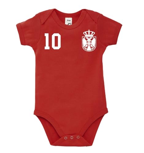 Kinder Baby Strampler Shirt Serbia Serbien mit Wunschname + Nummer - Rot 6-12 Monate von NIMAMA