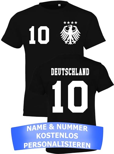 Kinder Jungen Deutschland Trikot EM 2024 Tshirt mit eigenem Namen + Nummer - Schwarz 10 Jahre (130/140) von NIMAMA