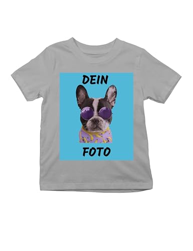 Kinder T-Shirt Bedrucken Lassen - Mit Wunschfoto personalisiert - Als Geschenk für Jungen & Mädchen selbst gestalten - Graumeliert 4 Jahre (96/104) von NIMAMA