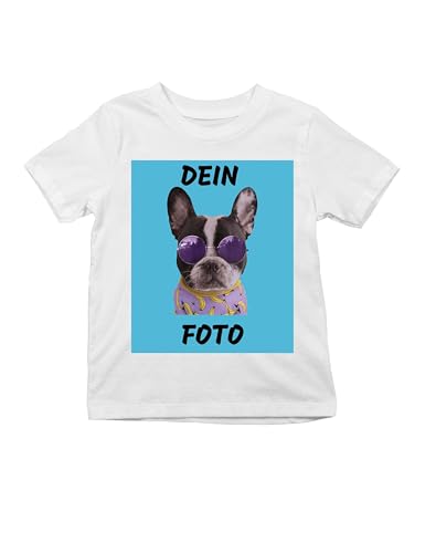 Kinder T-Shirt Bedrucken Lassen - Mit Wunschfoto personalisiert - Als Geschenk für Jungen & Mädchen selbst gestalten - Weiß 10 Jahre (130/140) von NIMAMA