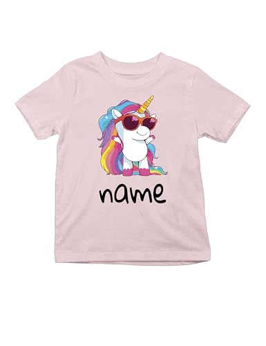 Kinder T-Shirt mit Einhorn Motiv und Wunschnamen – Personalisiert und Bedruckt als Geschenk für Mädchen und Jungen - Rosa 12 Jahre (142/152) von NIMAMA
