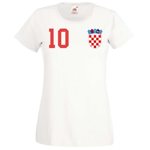 Kroatien Damen T-Shirt Hrvatska Trikot Personalisiert mit Wunschname + Nummer - Weiß XXL von NIMAMA