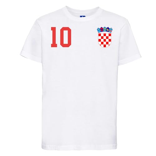 Kroatien Kinder T-Shirt Trikot Hrvatska mit Wunschname + Nummer - Weiß 12 Jahre (142/152) von NIMAMA