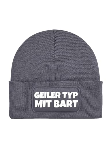 Mütze Beanie Geiler Typ mit Bart Wintermütze Statement Spruch Print Geschenk Unisex Strickmütze für Herren und Damen - Dunkelgrau von NIMAMA