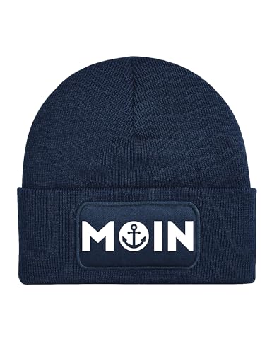 Mütze Beanie Moin Spruch Wintermütze Statement Fun-Print Unisex Strickmütze für Herren & Damen als Geschenk - Navyblau von NIMAMA