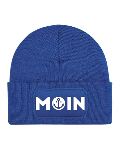 Mütze Beanie Moin Spruch Wintermütze Statement Fun-Print Unisex Strickmütze für Herren & Damen als Geschenk - Royalblau von NIMAMA