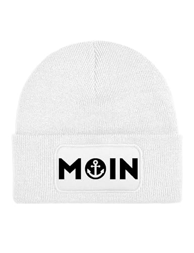 Mütze Beanie Moin Spruch Wintermütze Statement Fun-Print Unisex Strickmütze für Herren & Damen als Geschenk - Weiß von NIMAMA