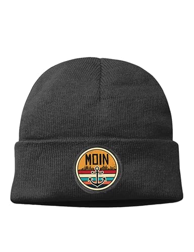 Mütze Beanie Moin Wintermütze Statement Spruch Print Geschenk Unisex Strickmütze für Herren & Damen - Schwarz von NIMAMA