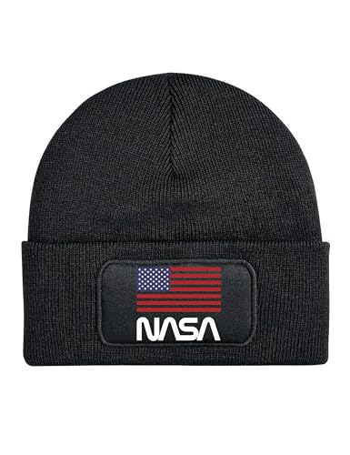 Mütze Beanie NASA USA Wintermütze Statement Spruch Print Geschenk Unisex Strickmütze für Herren & Damen - Schwarz von NIMAMA