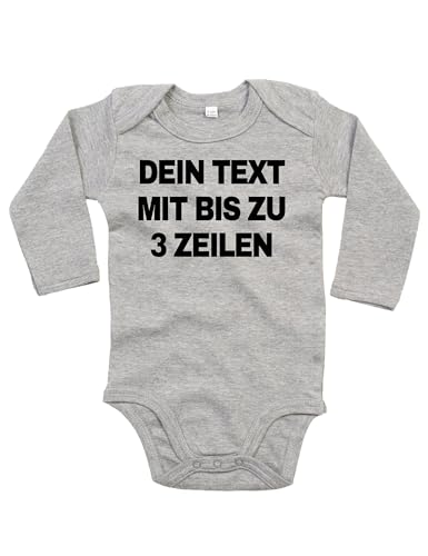 NIMAMA Baby Langarm Strampler – Unisex Bio-Baumwoll Body mit Wunschtext personalisiert – Individueller Strampler als Geschenk für Jungen und Mädchen – Graumeliert 0-3 Monate von NIMAMA