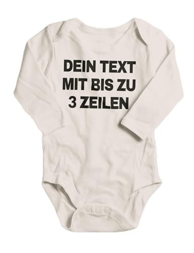 NIMAMA Baby Langarm Strampler – Unisex Bio-Baumwoll Body mit Wunschtext personalisiert – Individueller Strampler als Geschenk für Jungen und Mädchen – Natur 3-6 Monate von NIMAMA