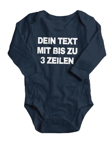 NIMAMA Baby Langarm Strampler – Unisex Bio-Baumwoll Body mit Wunschtext personalisiert – Individueller Strampler als Geschenk für Jungen und Mädchen – Navyblau 6-12 Monate von NIMAMA