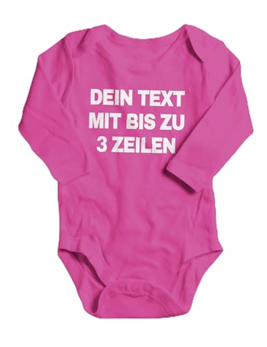 NIMAMA Baby Langarm Strampler – Unisex Bio-Baumwoll Body mit Wunschtext personalisiert – Individueller Strampler als Geschenk für Jungen und Mädchen – Pink 0-3 Monate von NIMAMA
