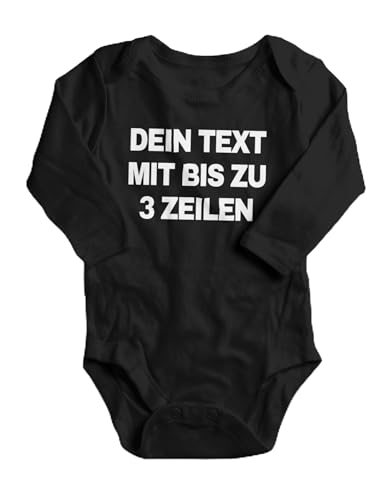 NIMAMA Baby Langarm Strampler – Unisex Bio-Baumwoll Body mit Wunschtext personalisiert – Individueller Strampler als Geschenk für Jungen und Mädchen – Schwarz 3-6 Monate von NIMAMA