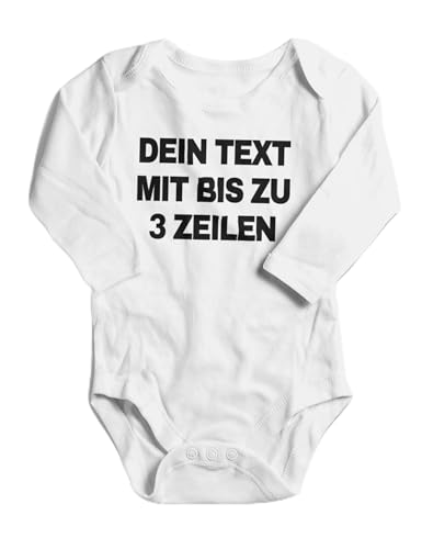 NIMAMA Baby Langarm Strampler – Unisex Bio-Baumwoll Body mit Wunschtext personalisiert – Individueller Strampler als Geschenk für Jungen und Mädchen – Weiß 6-12 Monate von NIMAMA