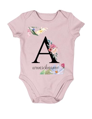 NIMAMA Baby Strampler Bedrucken Lassen – Bio-Baumwoll Body mit Buchstabe und Wunschnamen personalisiert – Individueller Strampler als Geschenk für Mädchen selbst gestalten - Rosa 6-12 Monate von NIMAMA