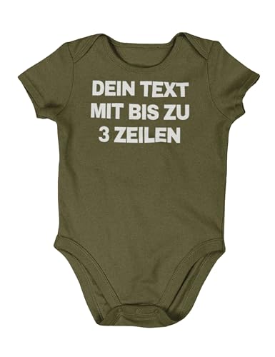 NIMAMA Baby Strampler Bedrucken Lassen - Unisex Bio-Baumwoll Body mit Wunschtext personalisiert - Individueller Strampler als Geschenk für Jungen und Mädchen selbst gestalten - Olivegrün 0-3 Monate von NIMAMA