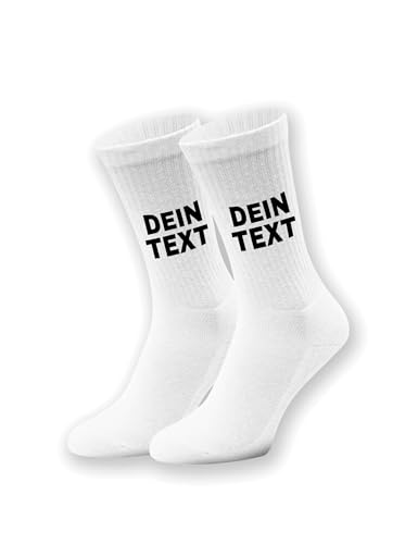 NIMAMA Damen & Herren Socken bedrucken lassen mit eigenem Text - Unisex Tennissocken als Geschenk - Weiße Sportsocken mit lustigem Statement - Weiß/Weiß 42/46 von NIMAMA