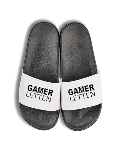 NIMAMA Gamer Letten Badelatschen - Statement Flip Flops Badeschuhe Unisex - Badesandalen & Hausschuhe für Damen & Herren mit lustigem Spruch - Schwarz/Weiss - 42/43 von NIMAMA