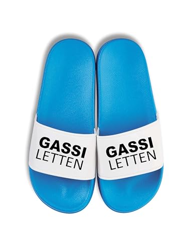 NIMAMA Gassi Letten Badelatschen - Statement Flip Flops Badeschuhe Unisex - Badesandalen & Hausschuhe für Damen & Herren mit lustigem Spruch - Blau/Weiss - 36/37 von NIMAMA
