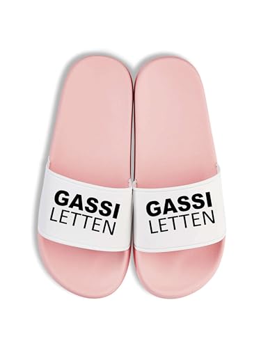 NIMAMA Gassi Letten Badelatschen - Statement Flip Flops Badeschuhe Unisex - Badesandalen & Hausschuhe für Damen & Herren mit lustigem Spruch - Rosa/Weiss - 36/37 von NIMAMA