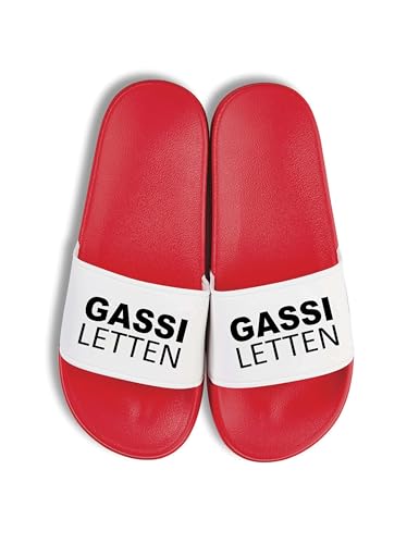 NIMAMA Gassi Letten Badelatschen - Statement Flip Flops Badeschuhe Unisex - Badesandalen & Hausschuhe für Damen & Herren mit lustigem Spruch - Rot/Weiss - 36/37 von NIMAMA