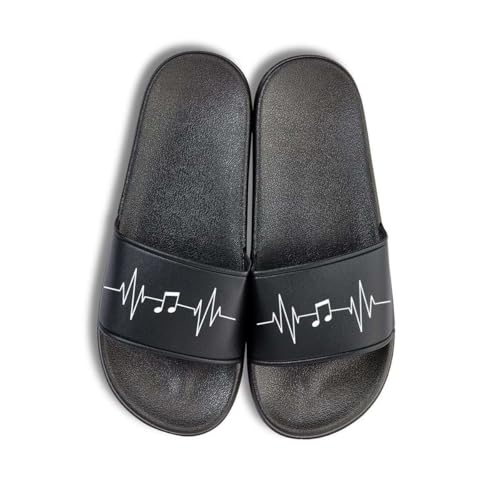NIMAMA Heartbeat Musik Badelatschen Flip Flops Badeschuhe Unisex für Damen und Herren - Schwarz/Schwarz - 40/41 von NIMAMA