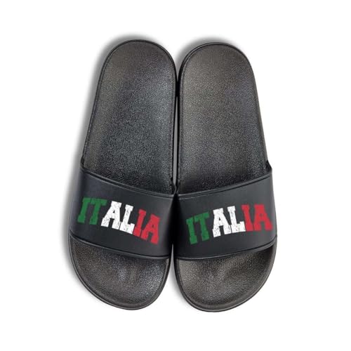 NIMAMA Italien Italia Badelatschen Flip Flops Badeschuhe Unisex für Damen und Herren - Schwarz/Schwarz - 44/45 von NIMAMA