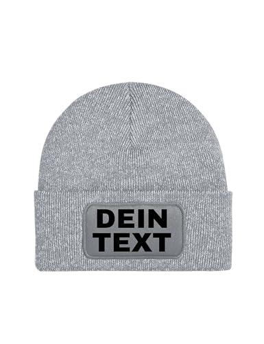 NIMAMA Kinder Beanie Mütze Bedrucken Lassen - Mit Wunschtext personalisiert - Individuell als Geschenk für Jungen und Mädchen selbst gestalten - Graumeliert von NIMAMA