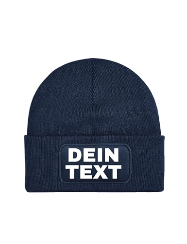 NIMAMA Kinder Beanie Mütze Bedrucken Lassen - Mit Wunschtext personalisiert - Individuell als Geschenk für Jungen und Mädchen selbst gestalten - Navyblau von NIMAMA