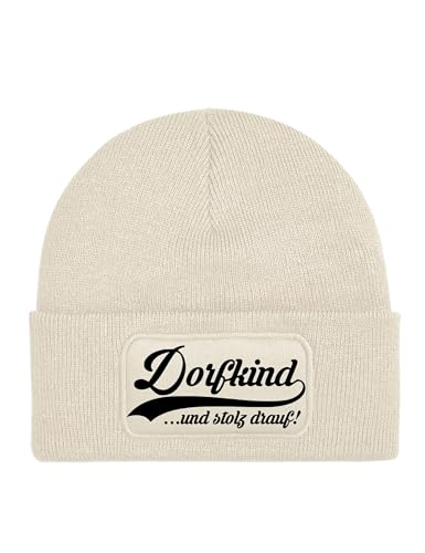 NIMAMA Kinder Mütze Beanie Dorfkind Wintermütze Statement Spruch Print Geschenk Unisex Strickmütze für Jungen und Mädchen - Beige von NIMAMA