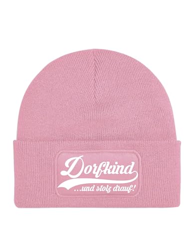 NIMAMA Kinder Mütze Beanie Dorfkind Wintermütze Statement Spruch Print Geschenk Unisex Strickmütze für Jungen und Mädchen - Rosa von NIMAMA