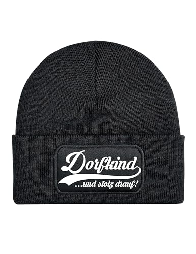 NIMAMA Kinder Mütze Beanie Dorfkind Wintermütze Statement Spruch Print Geschenk Unisex Strickmütze für Jungen und Mädchen - Schwarz von NIMAMA