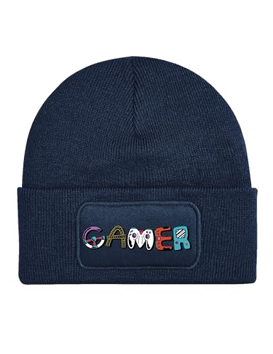 NIMAMA Kinder Mütze Beanie Gamer Wintermütze Statement Spruch Print Geschenk Unisex Strickmütze für Jungen und Mädchen - Navyblau von NIMAMA